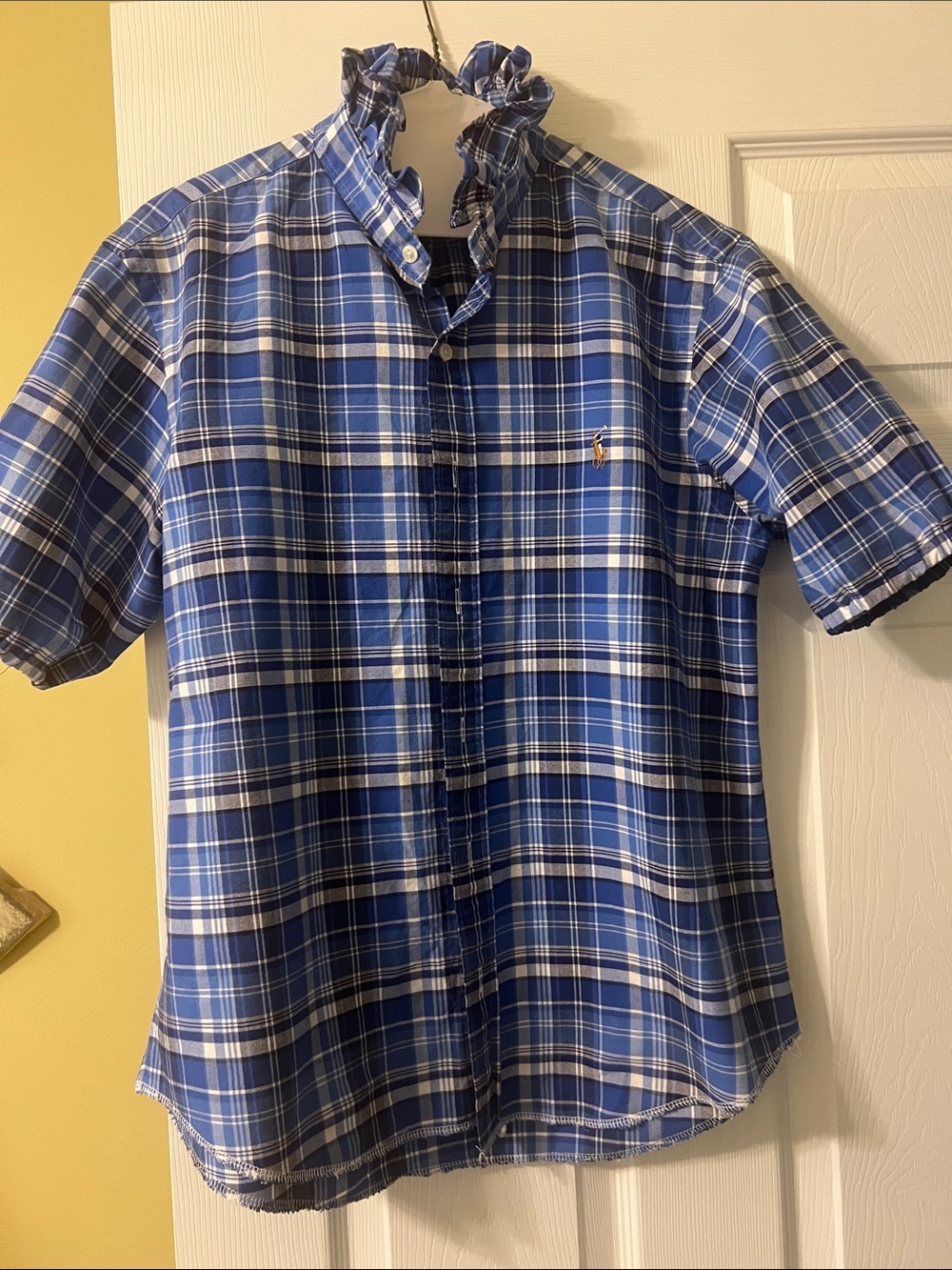up cycled … Polo by Ralph Lauren Blue & White Plaid Short Sleeve Button-Down
